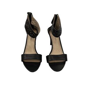 Adrienne Vittadini Black Sereen Perforated Ankle Strap Block Heels Size 7 1/2